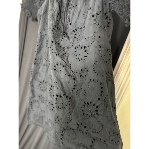 7 For All Mankind Wench Black Eyelet Lace Puff Sleeve Babydoll Dress Milkmaid L - Picture 2 of 7